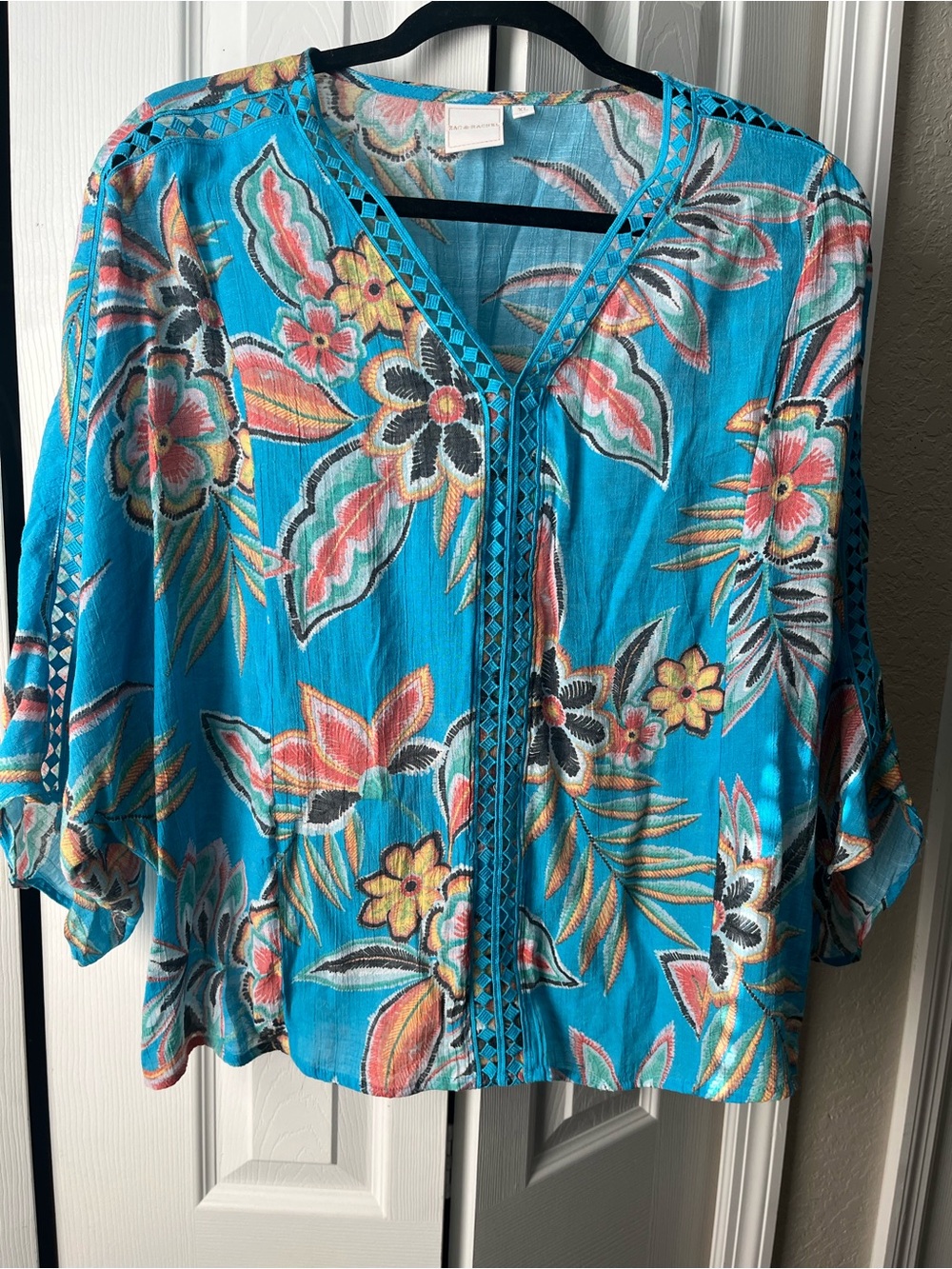 Zac & Rachel blue tropical floral flowy blouse size XL